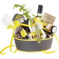 Oval cardboard basket with retractable handle / grey and yellow