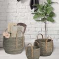 Round seagrass basket grey colour with braided handles