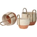 Round seagrass basket natural/coral colour with braided handles