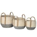 Round seagrass basket natural/grey colour with braided handles