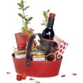 Basket oval cardboard retractable handle/red and black 