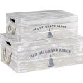 "AIR DU GRAND LARGE" rectangular wood box / rope handles and separate tray lid