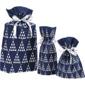 Non woven polypropylene gift bag / blue, white and gold with silver satin ribbons