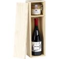 Caja de vino de madera de pino 1 botella de 75cl y 1 tarro de 350g con tapa corredera Dim int.