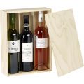Caja de vino de madera de pino 3 botellas Burdeos con tapa corredera