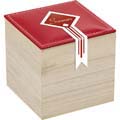 Rectangular wood box with red faux leather lid