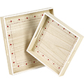 Tray square wood nature red/white white border handles 