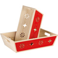 Tray rectangular wood nature/red color laser cut handles 