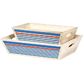 Tray wood rectangular natural/blue/red handles SEA
