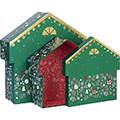 Box cardboard chalet shape MERRY CHRISTMAS green/white/red/gold hot foil stamping 