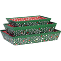 Corbeille carton rectangle vert/blanc/rouge/dorure à chaud or décor Bonnes fêtes
