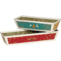 Corbeille carton rectangle effet bois/rouge/vert/or/dorure à chaud or décor Bonnes fêtes 