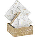 Caixa carto quadrada FELIZ NATAL kraft/branca/estampagem a quente ouro 