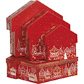 Coffret carton forme chalet rouge/dorure à chaud or décor Bonnes Fêtes 