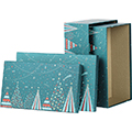 Coffret carton rectangle BONNES FETES bleu/rouge/dorure  chaud or 