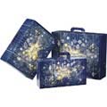 "Bonnes Ftes" rectangular flat packed gift box / blue and gold