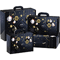 Suitcase cardboard rectangular  JOYEUSES FETES Christmas bauble/Black/Gold/Silver 