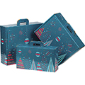 Valisette carton rectangle BONNES FETES bleu/rouge/or