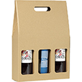Wine carrier cardboard kraft 3 bottles handle delivered flat