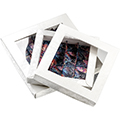 Caja cartn rectangular chocolates 4 lneas blanco/impresin UV/tropical ventana PVC