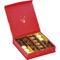 Caja cartn rectangular chocolates 4 lneas MOSAICO FESTIVO rojo/rosa/estampacin en caliente dorado/cierre magntico