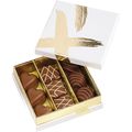 Caja cartn cuadrada chocolates 3 lneas SIGNATURE blanco/estampacin en caliente dorado
