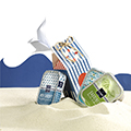 Caja papel forma de cabaa de playa El mar cierre cordn de yute