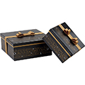 Coffret carton carr SAVOUREUX noir/cuivre/vernis slectif ruban noeud  plat cuivre
