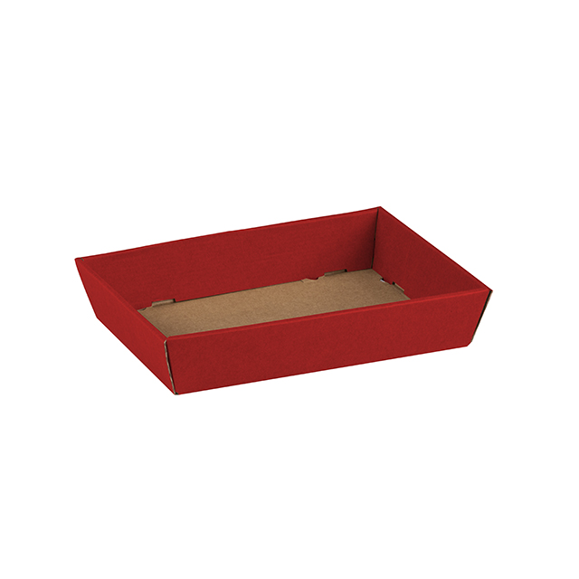 Tray cardboard kraft rectangular red delivered flat (to assemble)